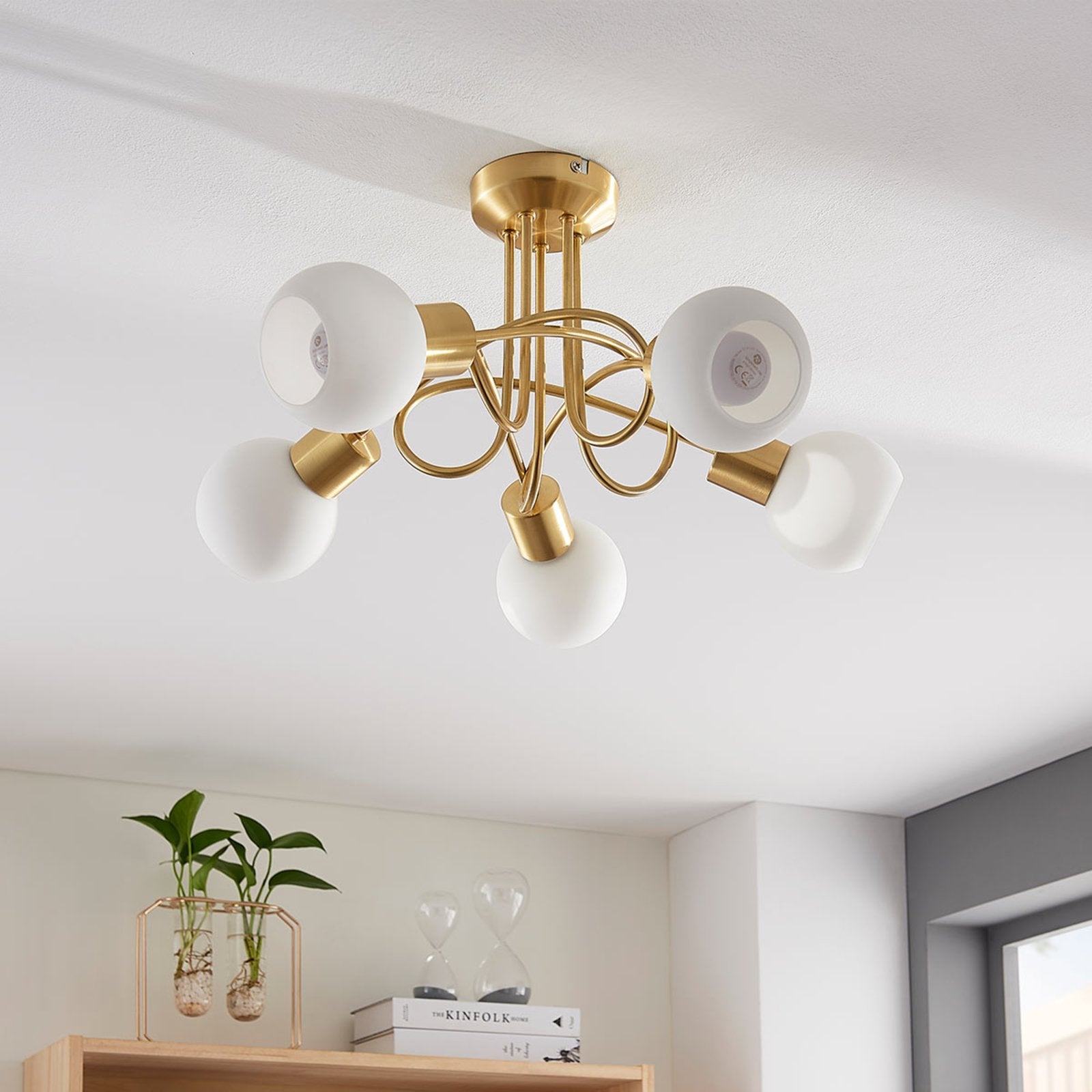 Lindby Deckenlampe Deckenlampe Lampe Leuchte Elaina 5-fl, messing mit Abstand380 - 4251096542103