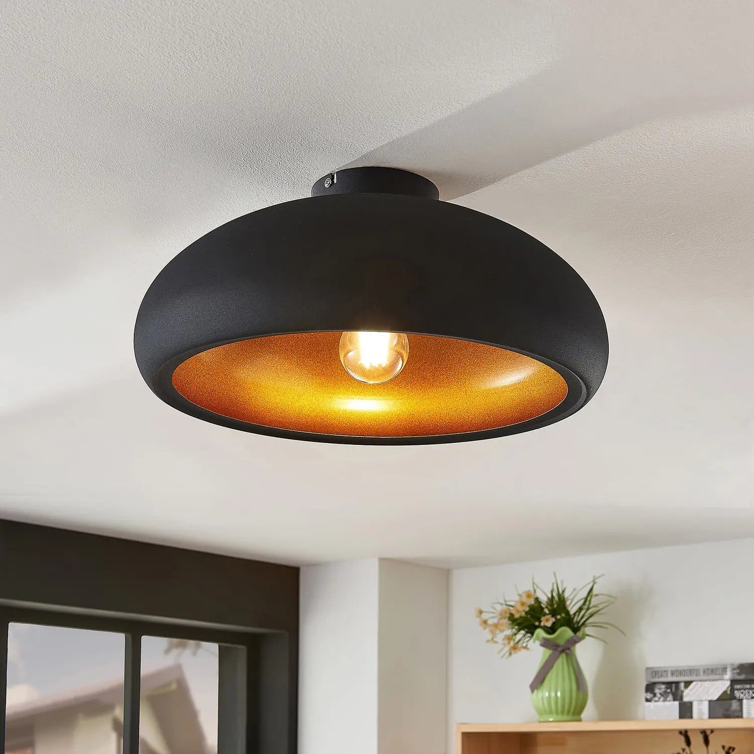 B-Ware Lindby Metall Deckenlampe Gerwina Deckenlampe Lampe Leuchte E27 Schwarz Gold