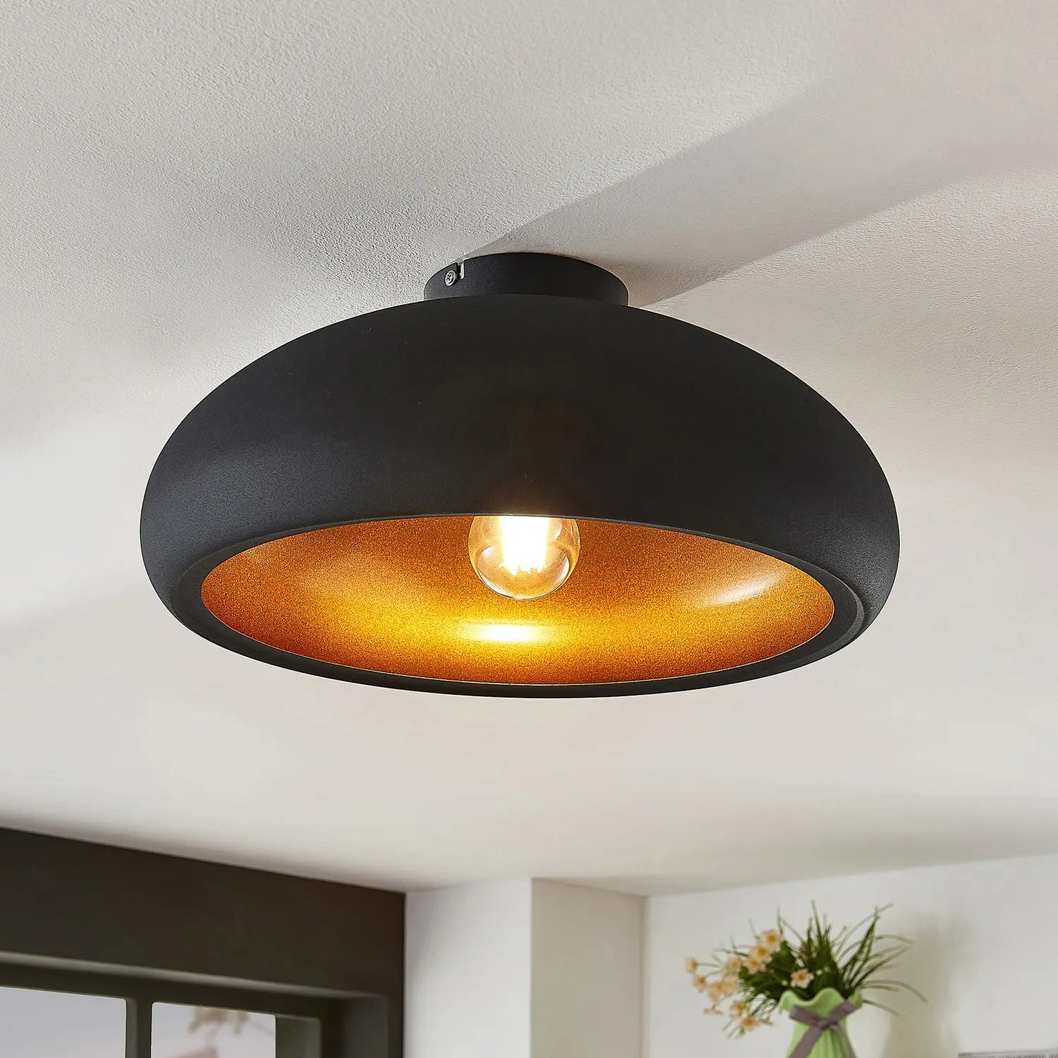 B-Ware Lindby Metall Deckenlampe Gerwina Deckenlampe Lampe Leuchte E27 Schwarz Gold