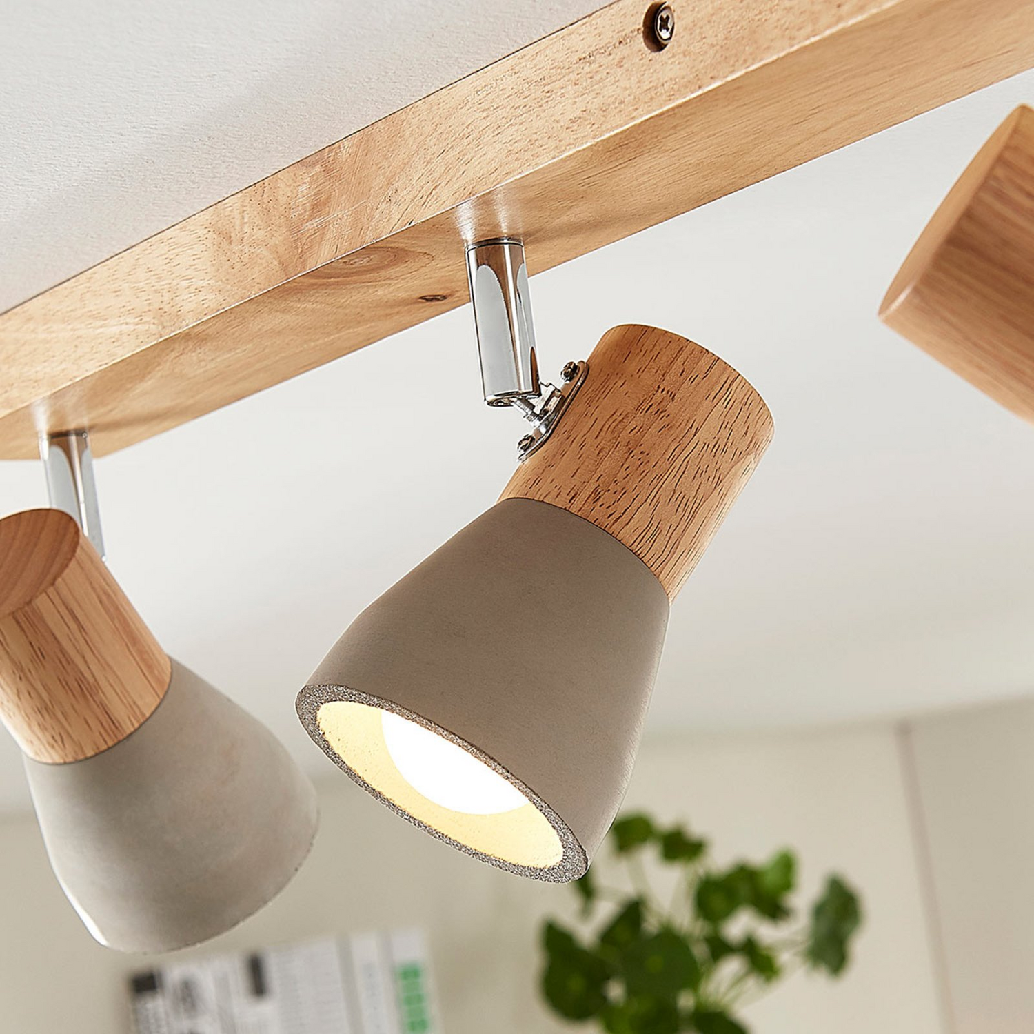 B-Ware Lindby Deckenlampe Deckenleuchte Filiz Holz Beton E14 Strahler Hauptbeleucht922