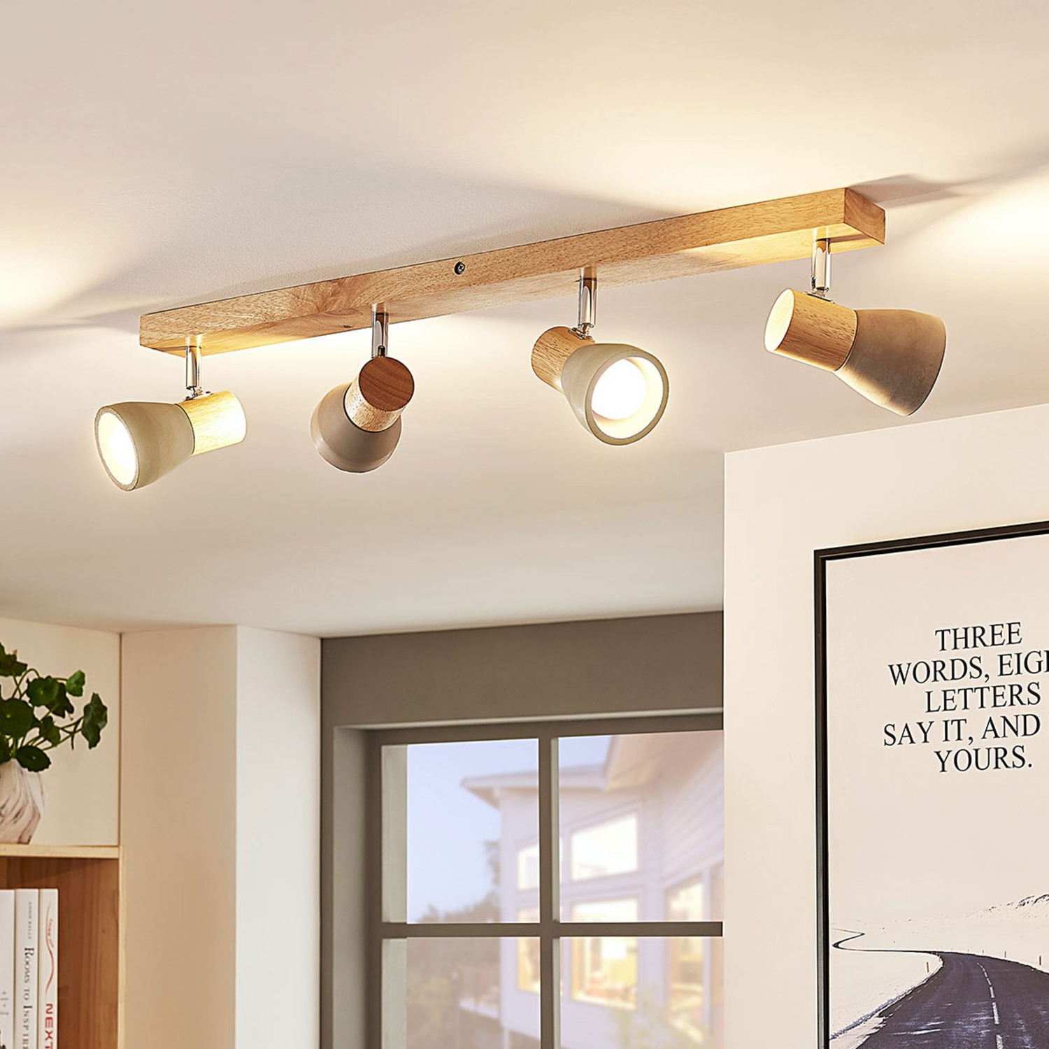 B-Ware Lindby Deckenlampe Deckenleuchte Filiz Holz Beton E14 Strahler Hauptbeleucht922