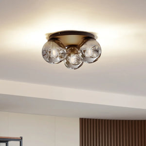 B-Ware Lindby Deckenlampe Deckenleuchte Glas Rauchgrau Rund Valentina Braun Eisen