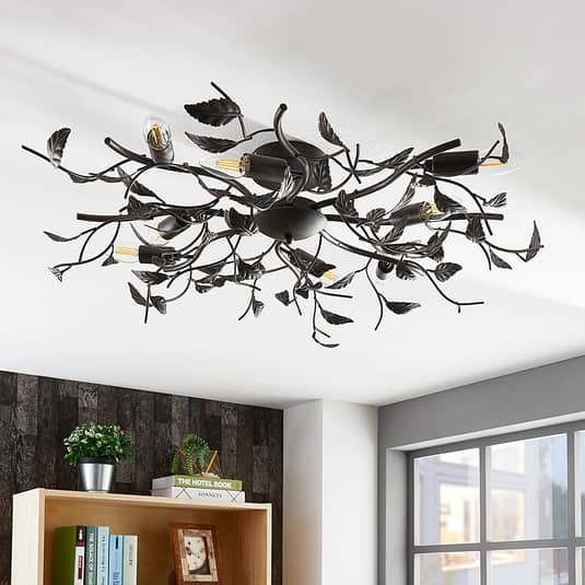 Lindby Deckenlampe Deckenlampe Leuchte Yos in Blattoptik, 8-flammig, schwarz - 4251096547177