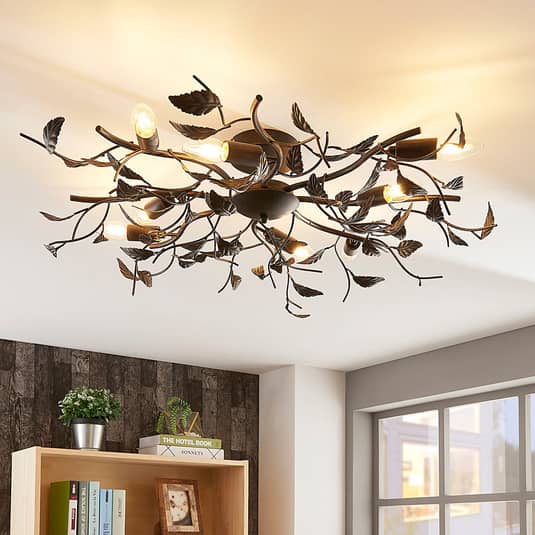 Lindby Deckenlampe Deckenlampe Leuchte Yos in Blattoptik, 8-flammig, schwarz - 4251096547177