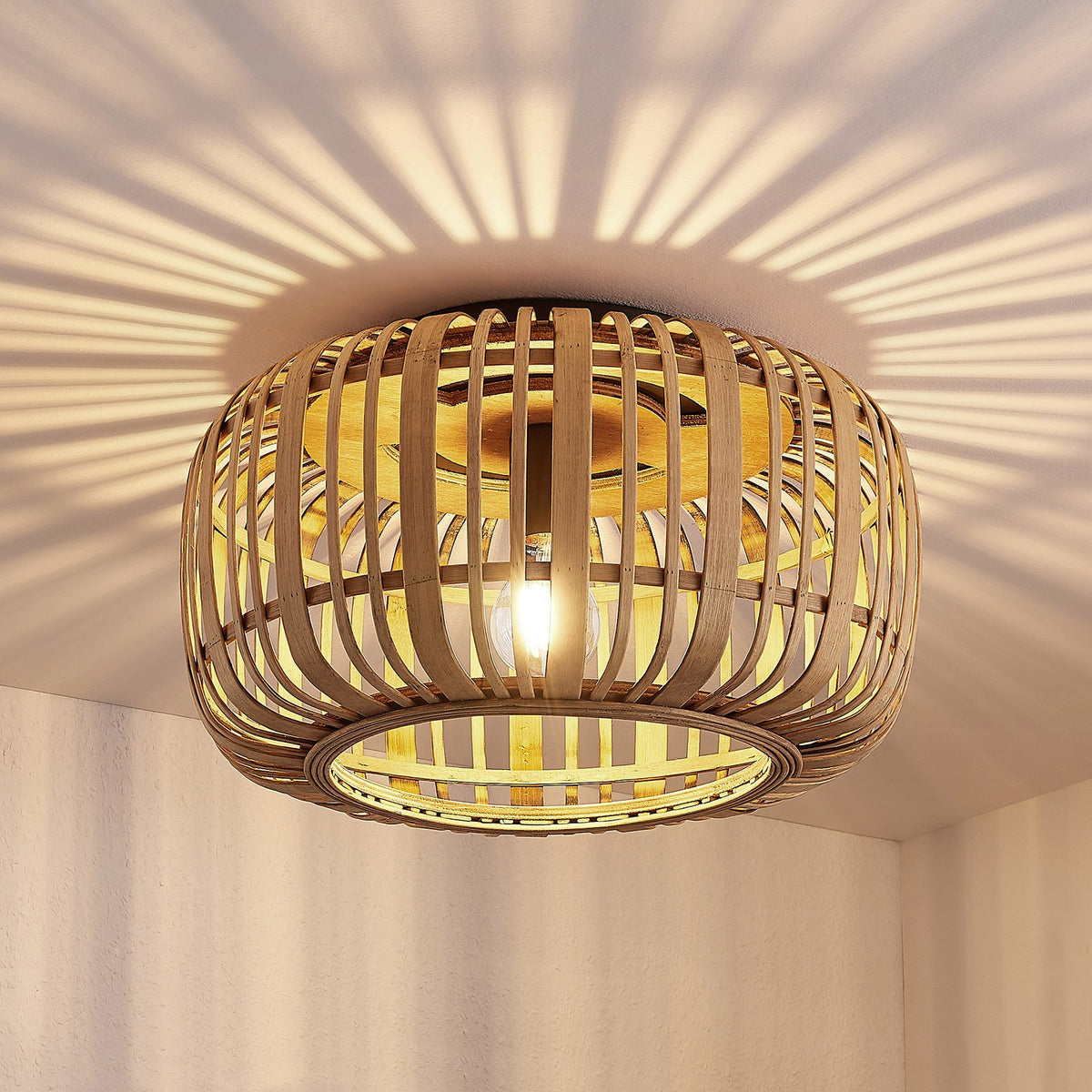 Lindby Canyana Deckenlampe Deckenleuchte Lampe Leuchte aus Rattanschirm natur - 4251096596595