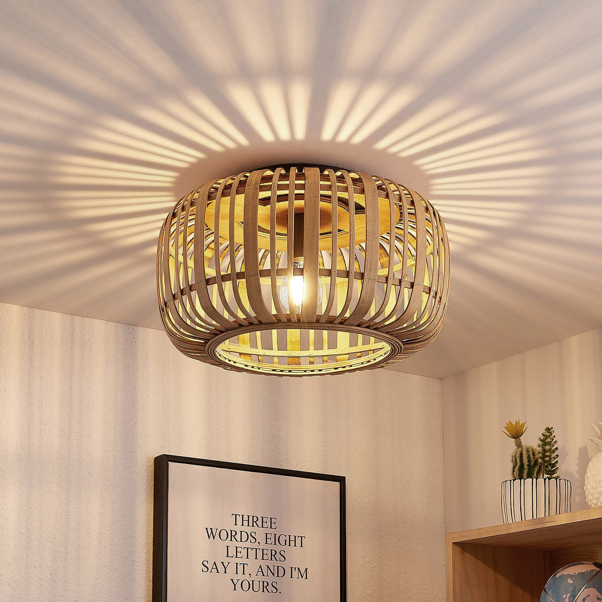 Lindby Canyana Deckenlampe Deckenleuchte Lampe Leuchte aus Rattanschirm natur - 4251096596595