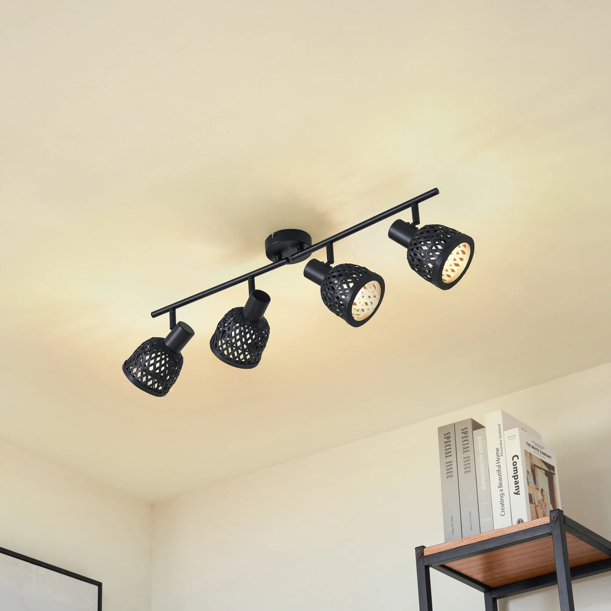 Lindby Deckenleuchte Lampe Eskil Schwarz Bambus 4-flammig E14 LED Leuchte Licht - 4251911794502