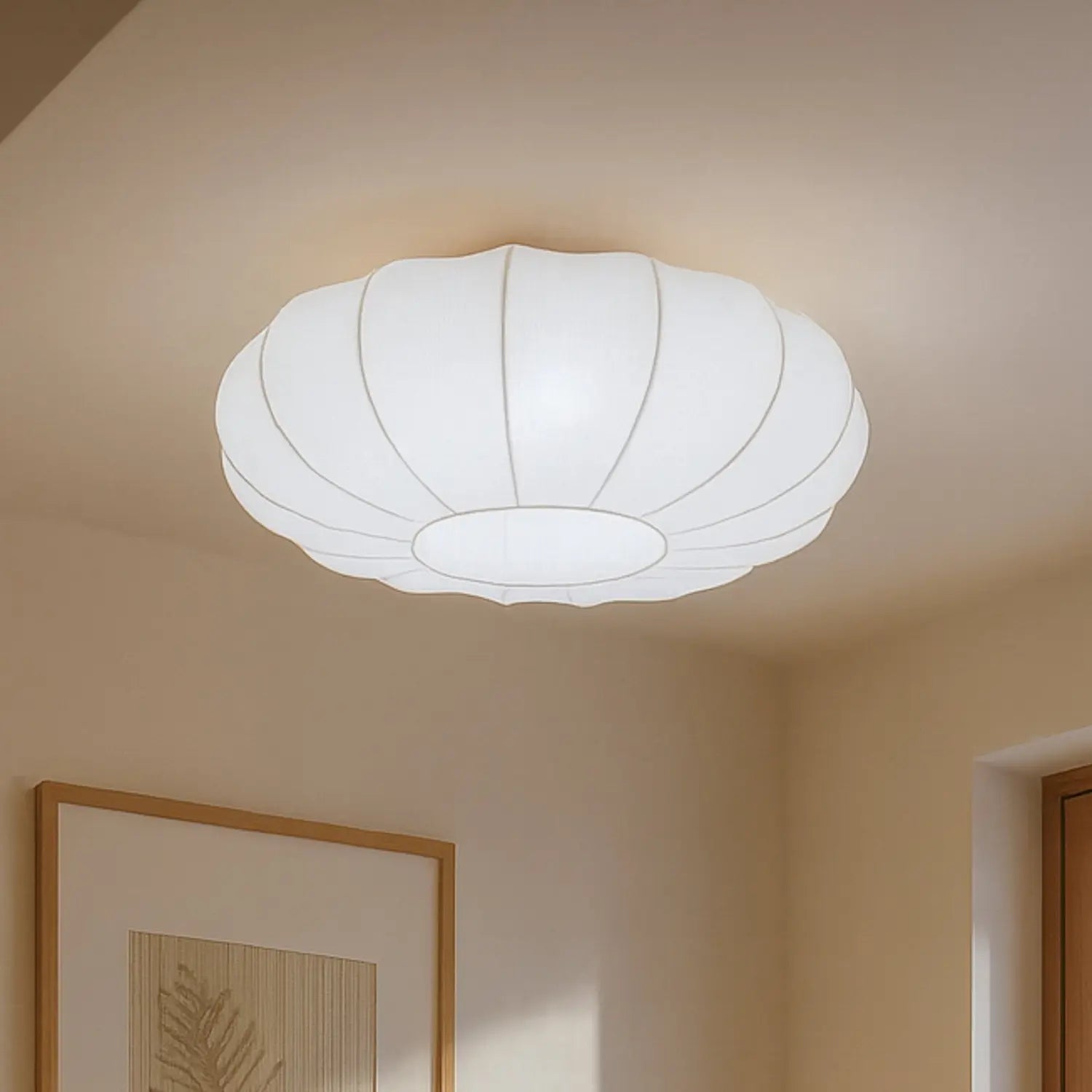 B-Ware Lindby Deckenleuchte Helin Deckenlampe ø60cm Wohnzimmerlampe Textil E27 Weiß