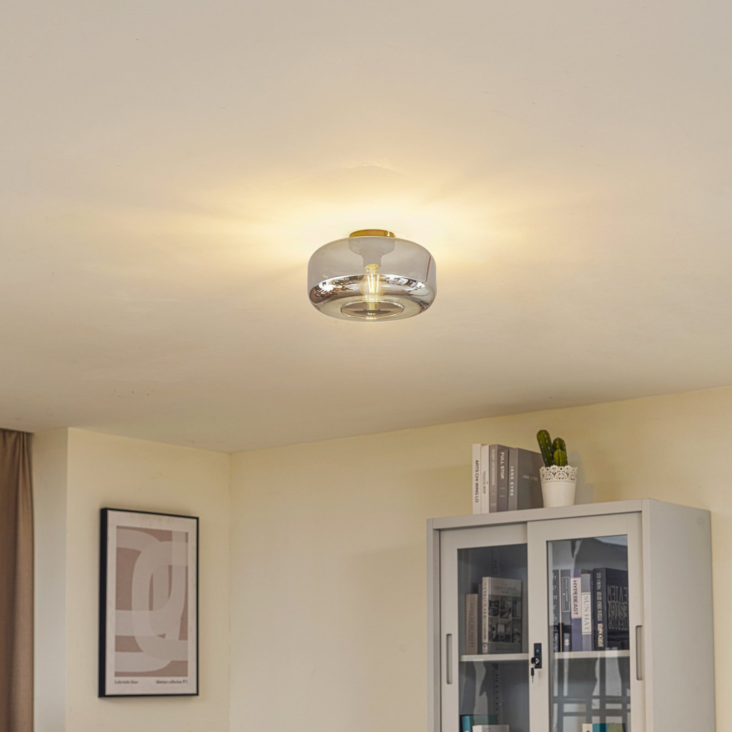 B-Ware Lindby Deckenleuchte Hildur ø 28,5 Cm Rauchgrau Glas Deckenlampe Lampe Leuchte