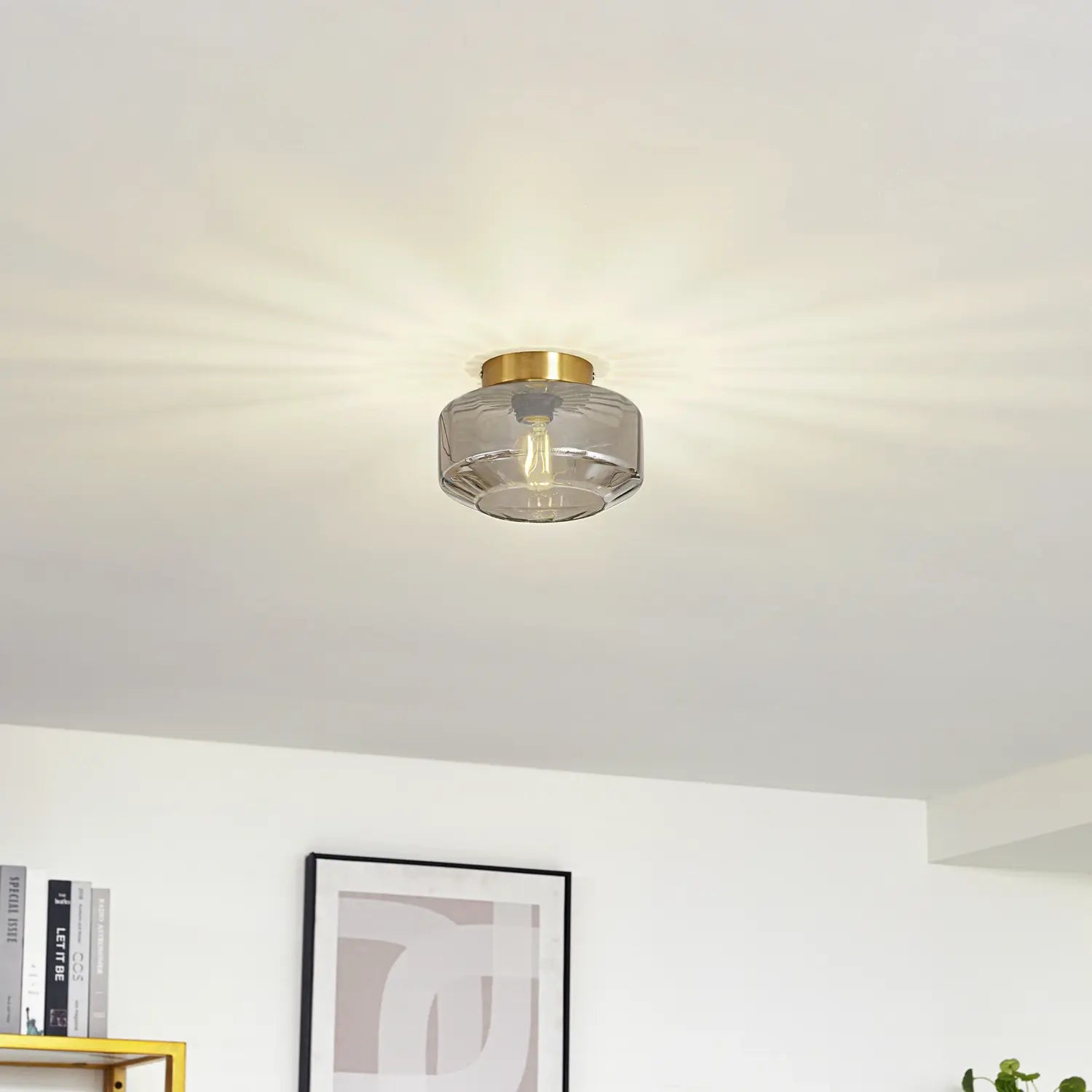 B-Ware Lindby Deckenleuchte Lampe Hildur Rauchgrau Glas ø 22 Cm