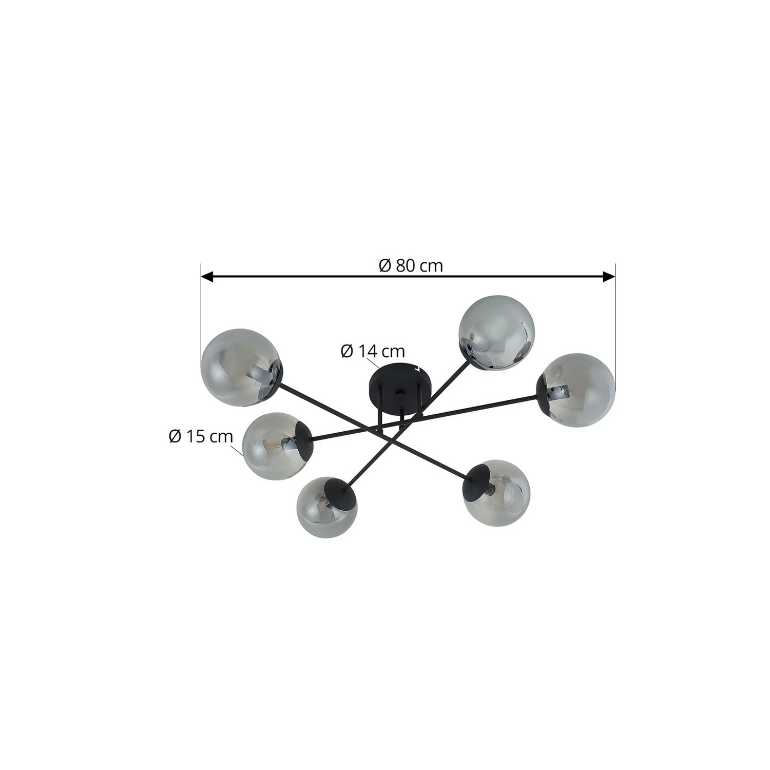 Plafonnier sphérique Lindby Isamer, gris fumé, ø 80 cm, luminaire, qualité B