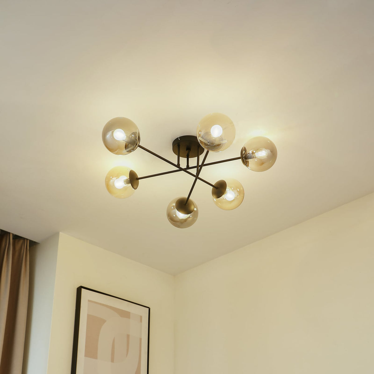 Lindby Deckenleuchte Lampe Isamer Kugel rauchgrau amber Glas Wohnzimmer - 4251911797732