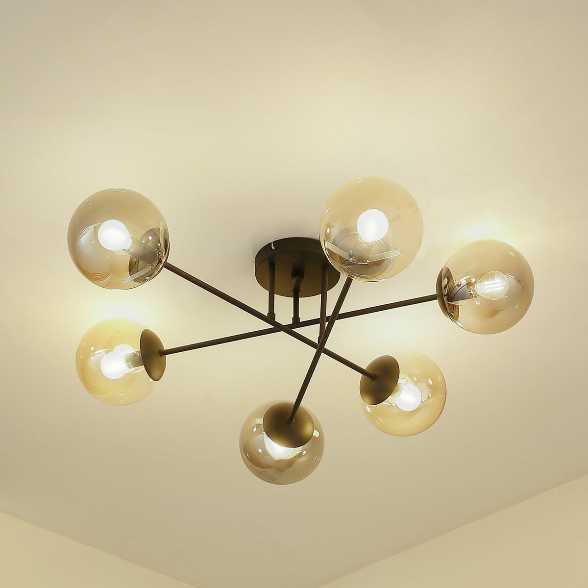 Lindby Deckenleuchte Lampe Isamer Kugel rauchgrau amber Glas Wohnzimmer - 4251911797732
