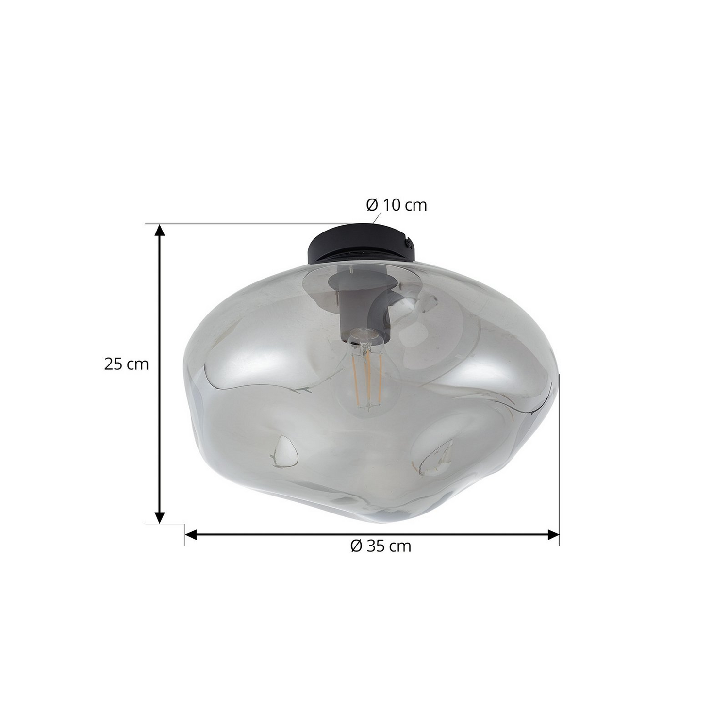 B-Ware Lindby Deckenleuchte Lampe Led Lelia Rauchgrau Glas ø 35 Cm E27 Dimmbar Leuchte
