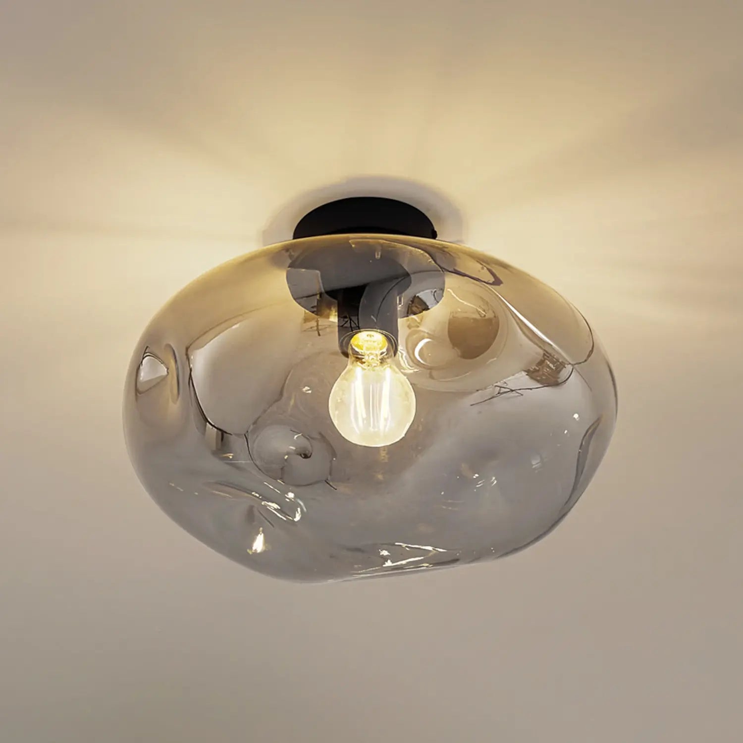 B-Ware Lindby Deckenleuchte Lampe Led Lelia Rauchgrau Glas ø 35 Cm E27 Dimmbar Leuchte