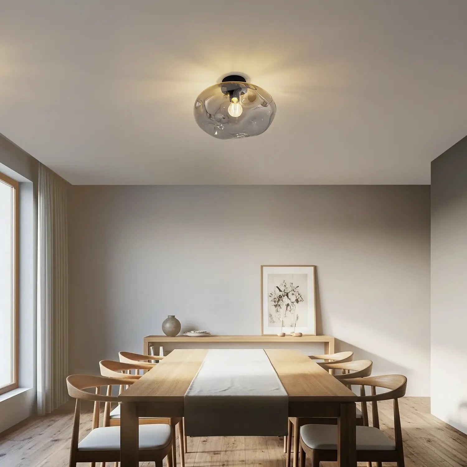 B-Ware Lindby Deckenleuchte Lampe Led Lelia Rauchgrau Glas ø 35 Cm E27 Dimmbar Leuchte