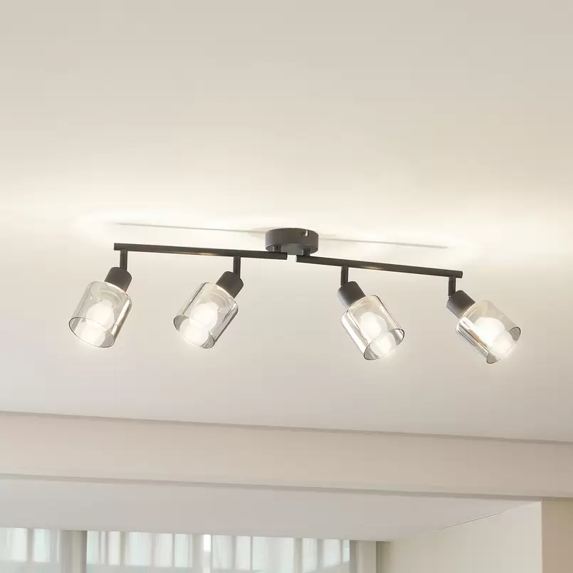 B-Ware Lindby Deckenleuchte Netty 4 Flammig Grau Glas Deckenlampe Lampe Leuchte Spot
