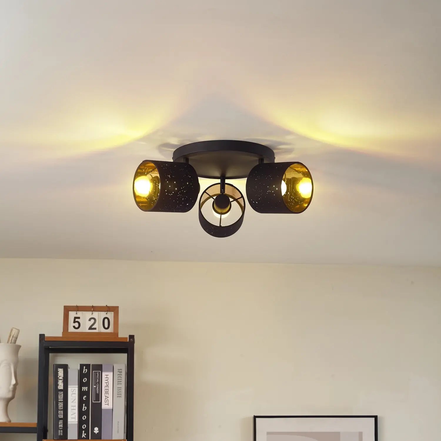 B-Ware Lindby Deckenleuchte Deckenlampe Vasilia Schwarz Gold Stoff Metall 3 Flammig E14 - 4251911791372