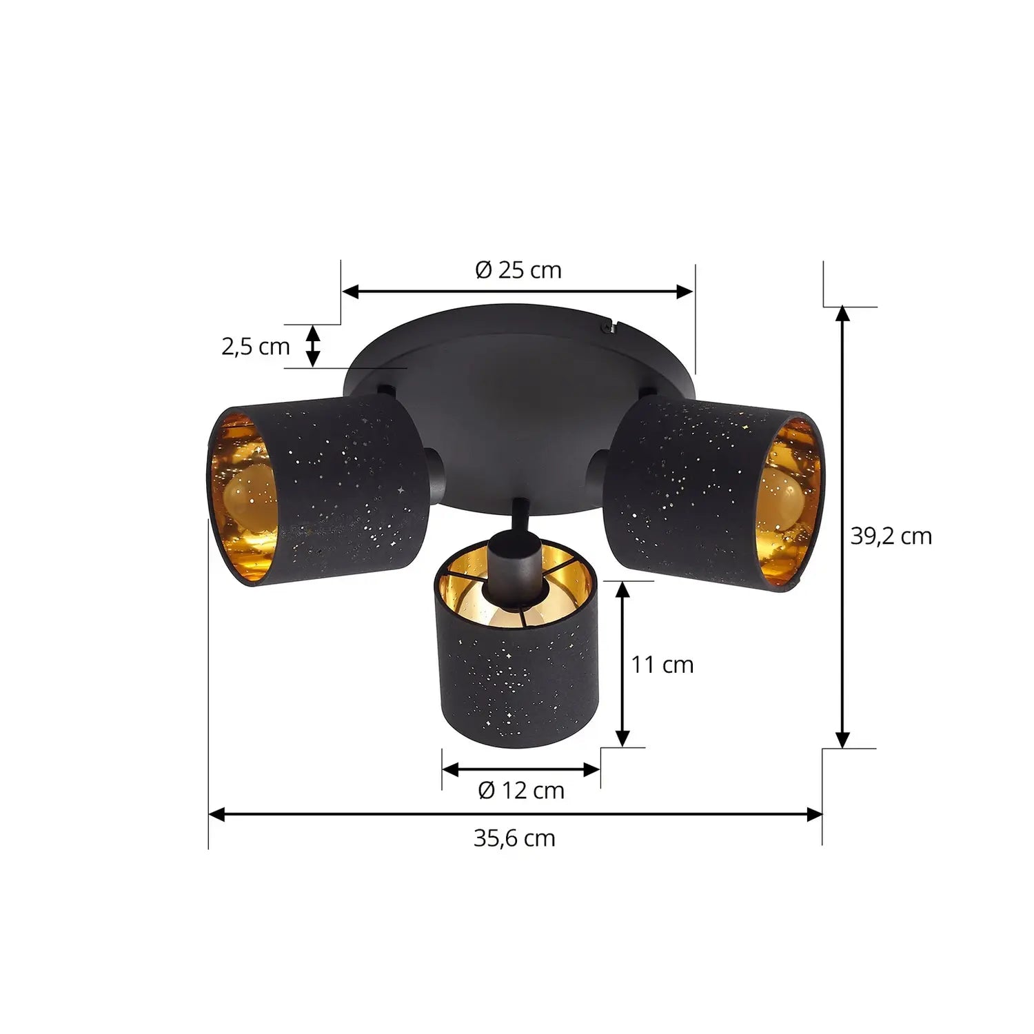 B-Ware Lindby Deckenleuchte Deckenlampe Vasilia Schwarz Gold Stoff Metall 3 Flammig E14 - 4251911791372
