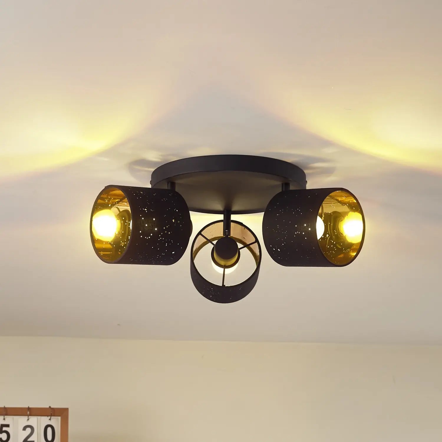 B-Ware Lindby Deckenleuchte Deckenlampe Vasilia Schwarz Gold Stoff Metall 3 Flammig E14 - 4251911791372