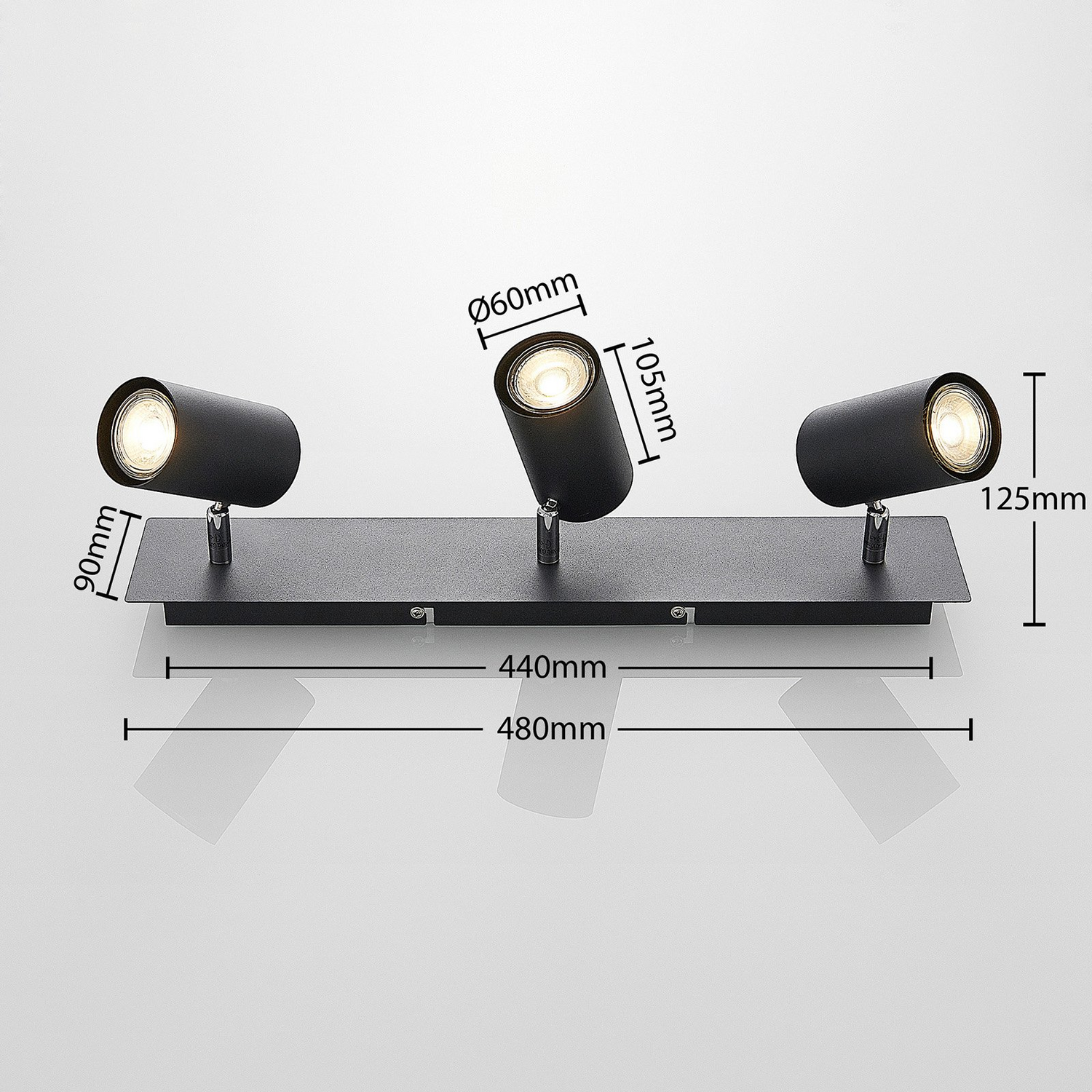 Spot de plafond Lindby Joffrey de qualité B, lampe de plafond, plafonnier, 3 lumières, noir 