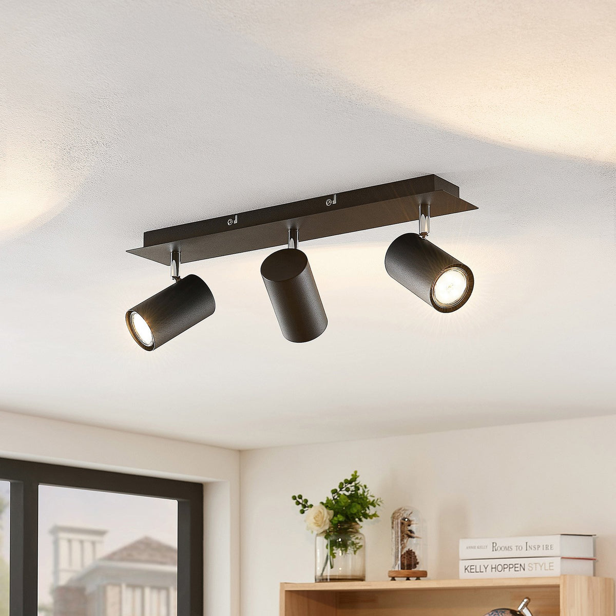 Lindby Deckenstrahler Joffrey Deckenleuchte Deckenlampe schwarz 49cm 3-flg GU10 - 42510965725990