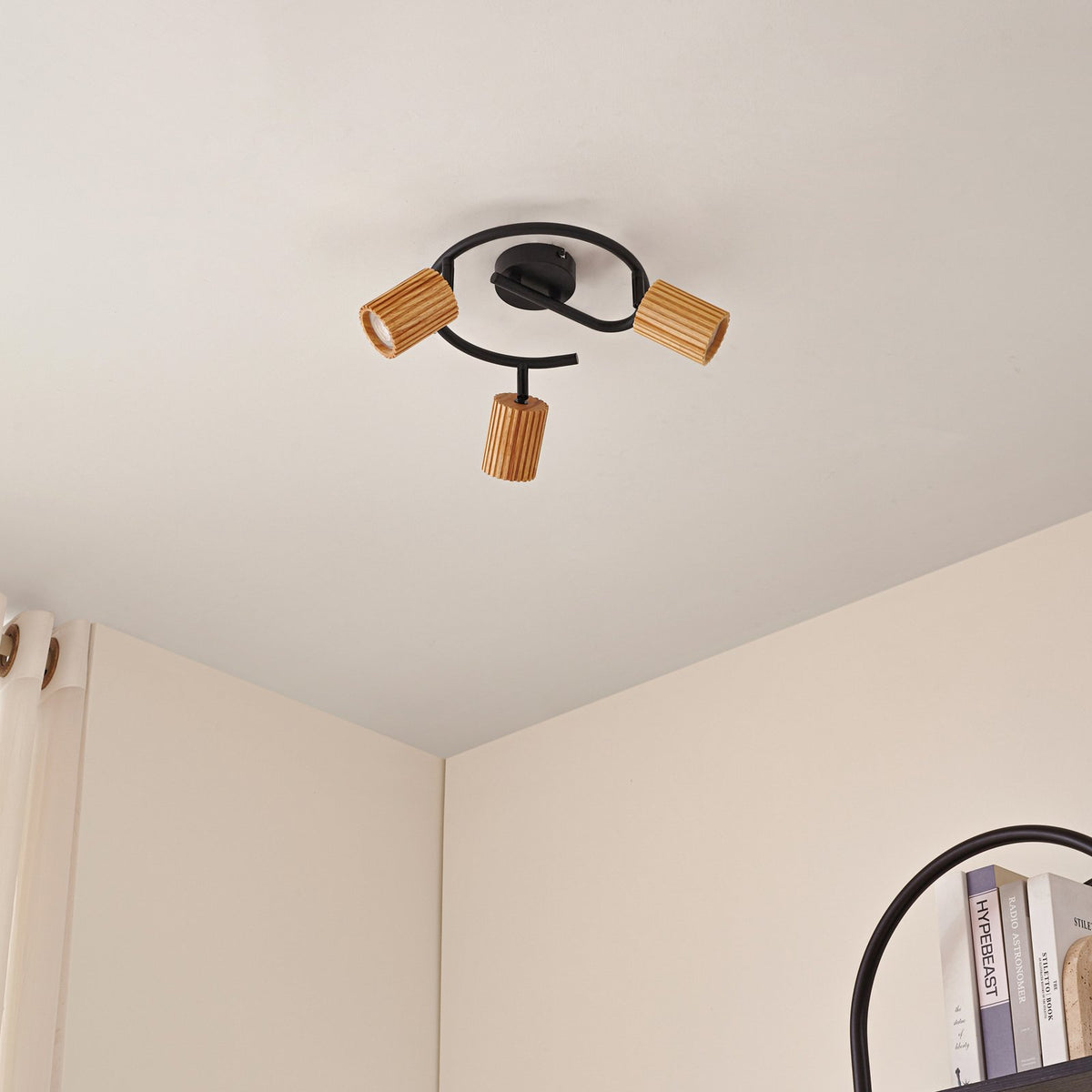 Lindby Deckenstrahler Spot Strahler Holz schwarz Eisen Stralino 3 flammig GU10 - 4255830903809