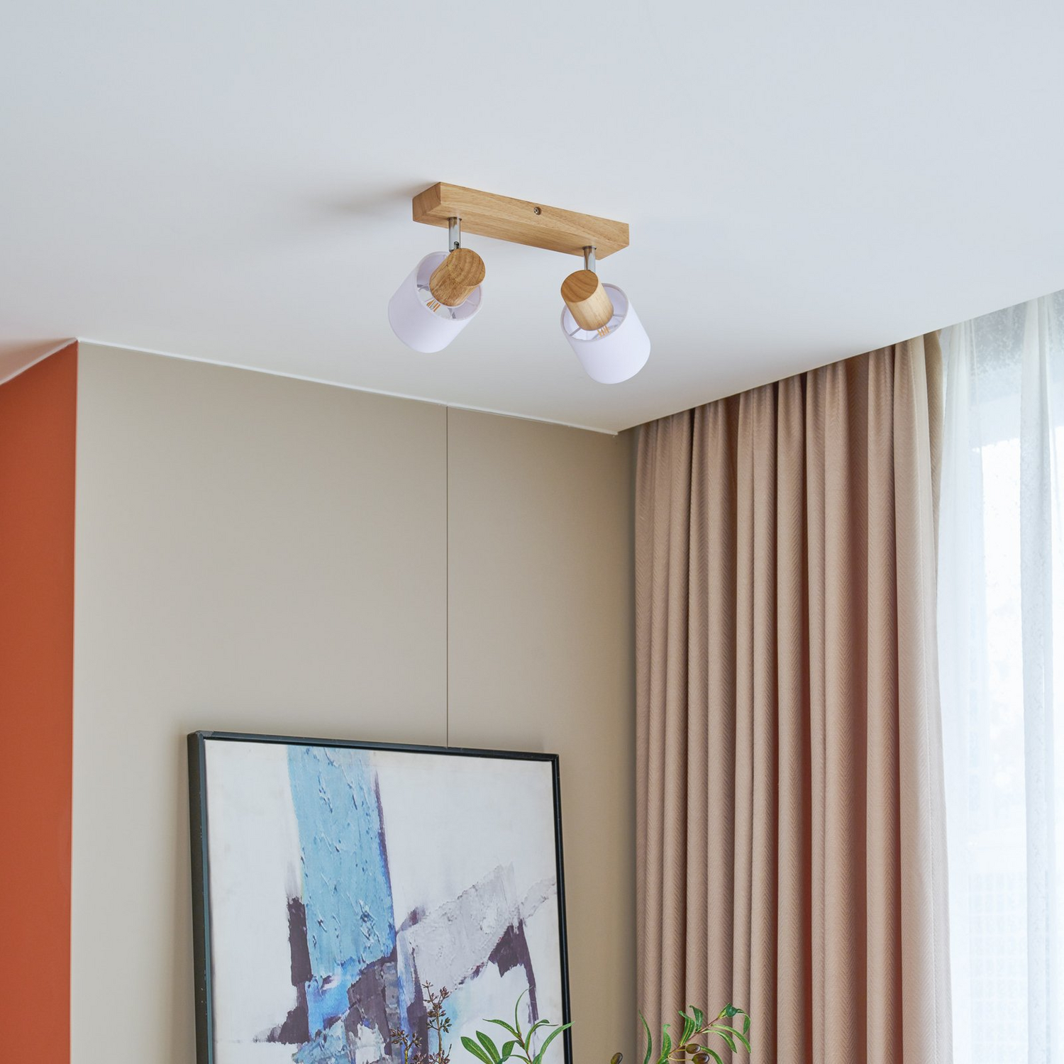 B-Ware Lindby Wanessa Deckenstrahler 2 Fl. Holz Deckenlampe Lampe Strahler Leuchte E14 - 4251096566758
