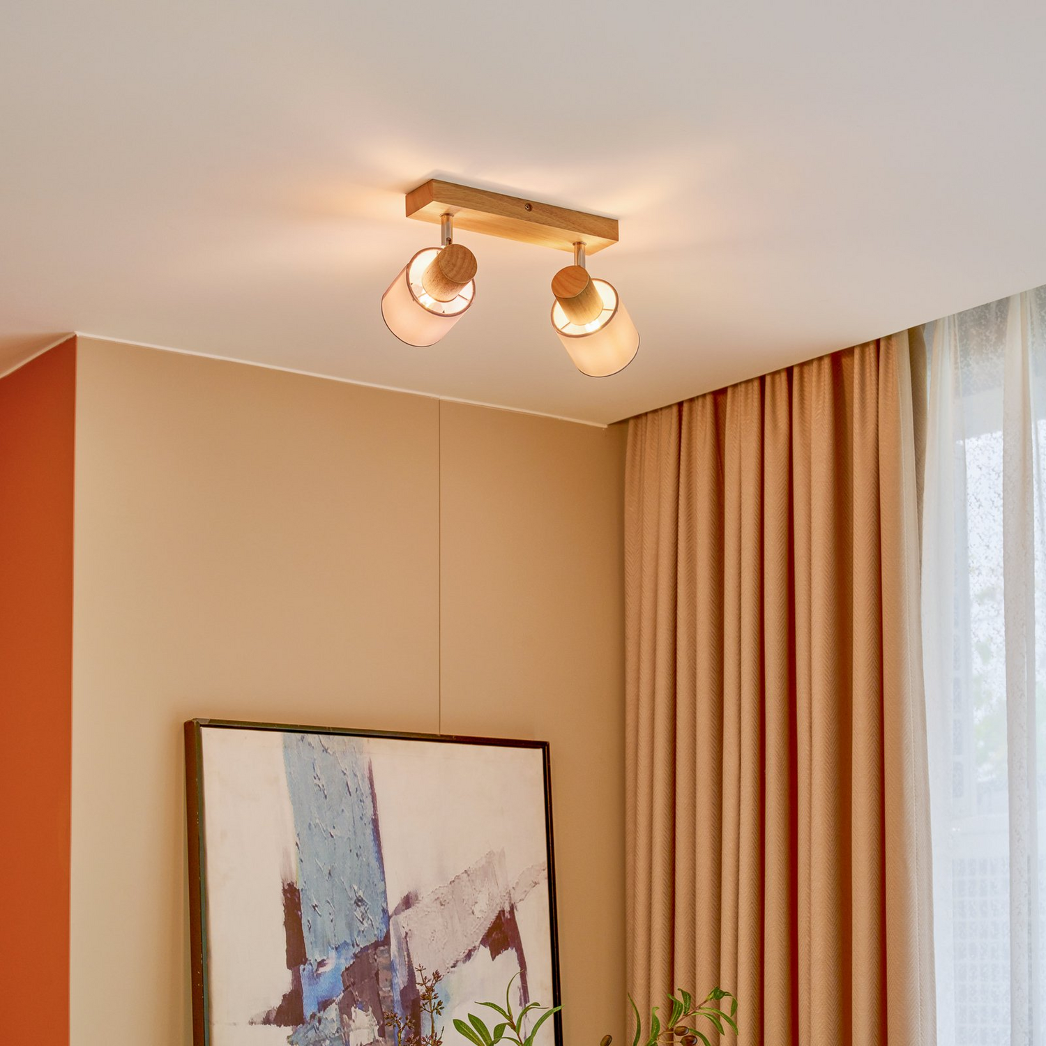 B-Ware Lindby Wanessa Deckenstrahler 2 Fl. Holz Deckenlampe Lampe Strahler Leuchte E14 - 4251096566758