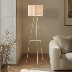 B-Ware Lindby Stehlampe Standlampe Libbie Leinen Cremefarben Dreibein Wohnzimmerlampe