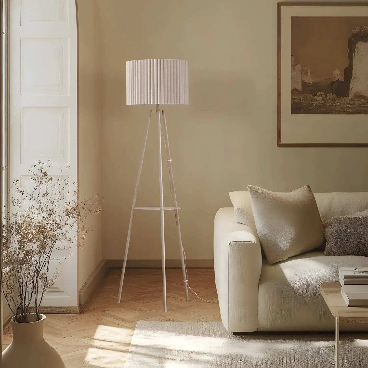B-Ware Lindby Stehlampe Standlampe Libbie Leinen Cremefarben Dreibein Wohnzimmerla490 - 4255830903687