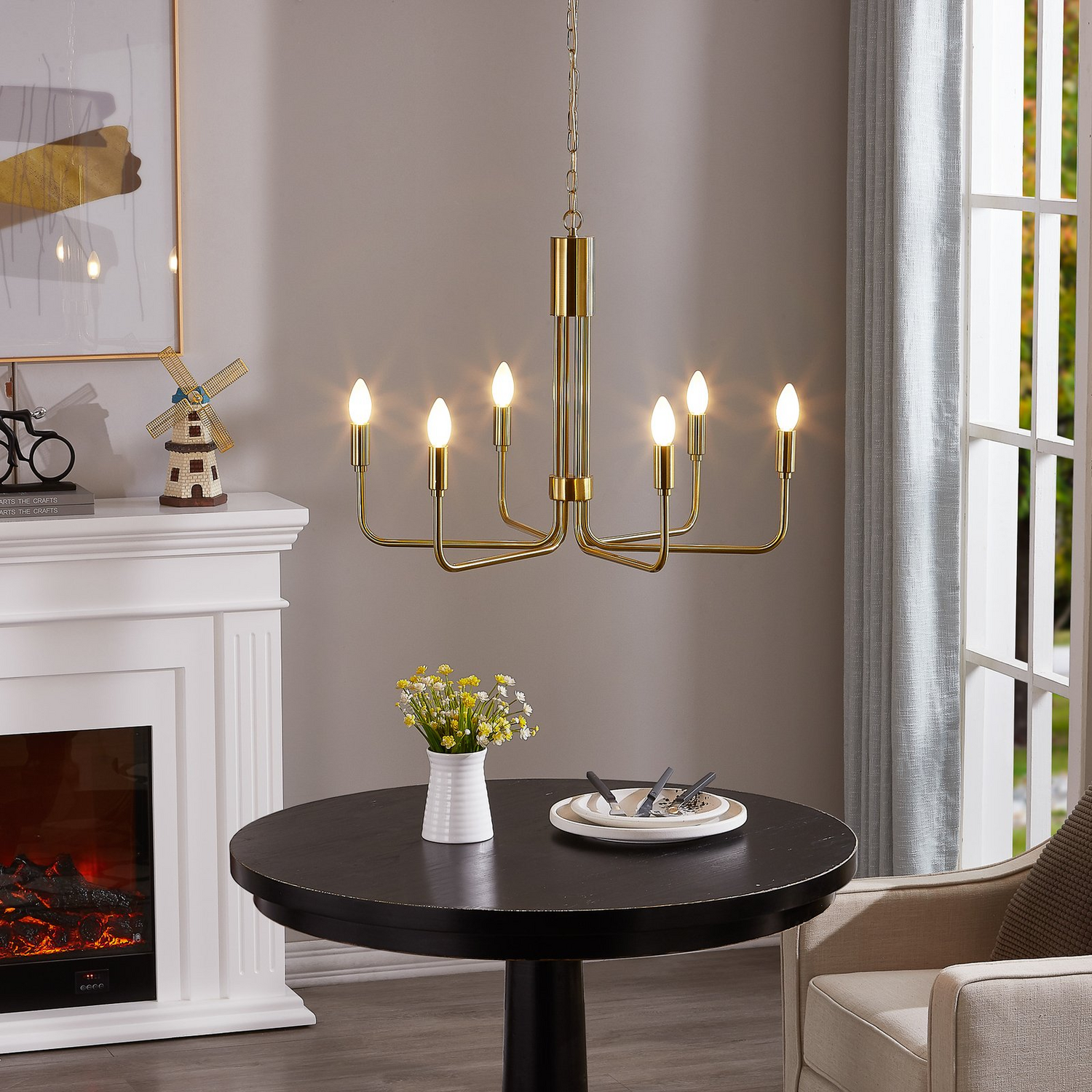 Lustre Lindby Elanova de qualité B, suspension à six lumières, spot en laiton E14995