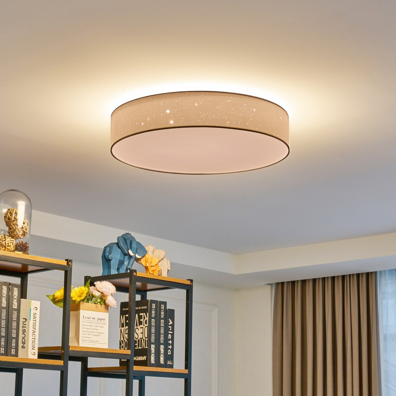 B-Ware Lindby Deckenleuchte Deckenlampe Led Ellamina Textil Weiß Dimmbar Fernbedienung