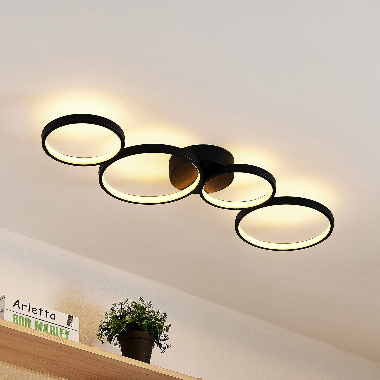 Plafonnier LED Lindby Evangeline de qualité B, 35 W, aluminium, noir, 45 