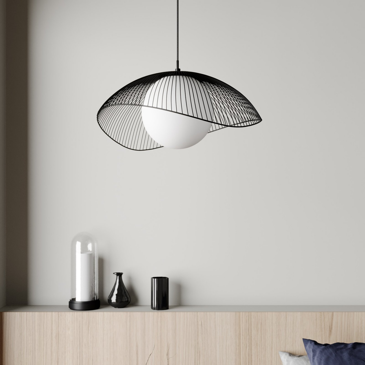 Suspension Lindby Fabronia de catégorie B, luminaire à grille, lampe, plafonnier, IP20, globe en verre, 609 