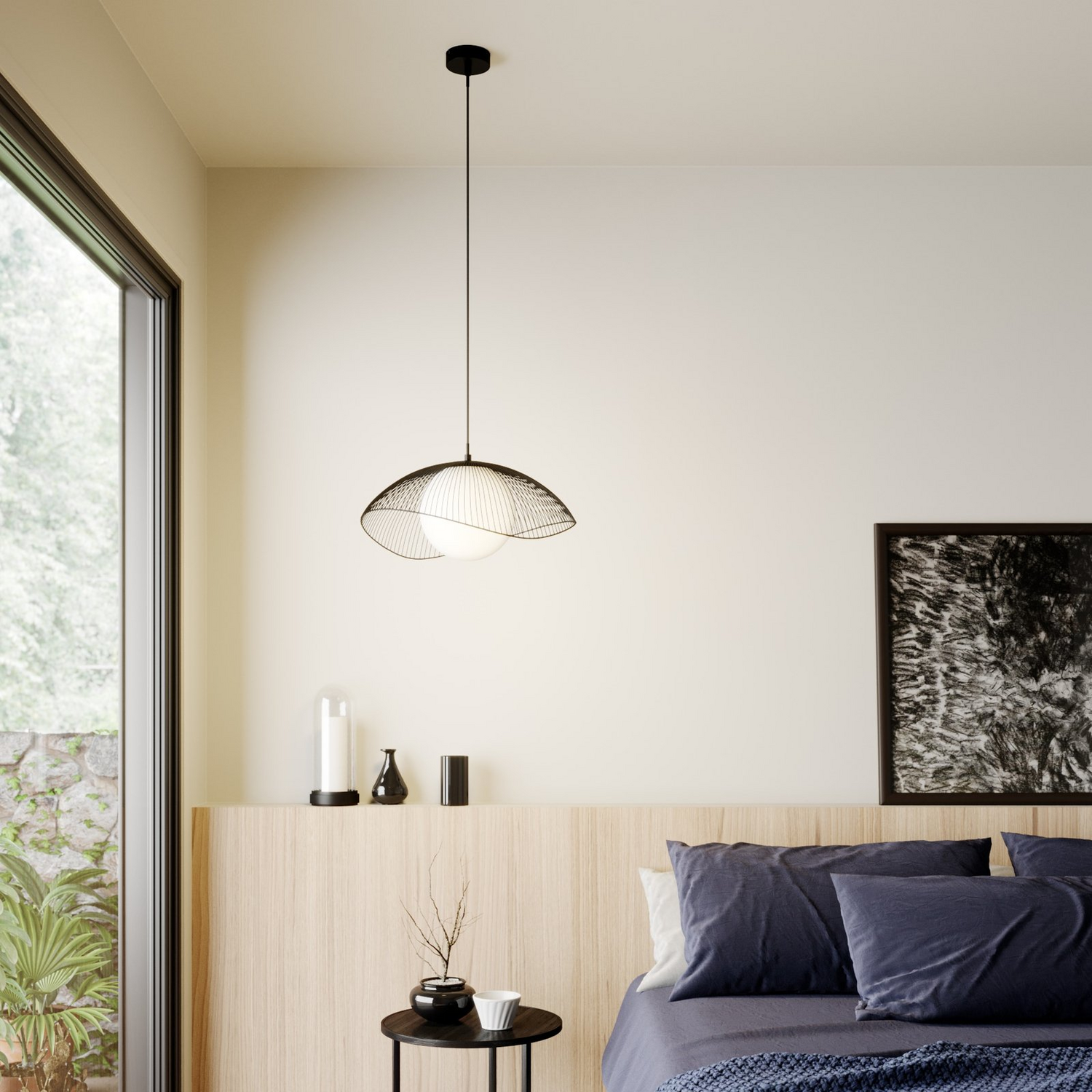 Suspension Lindby Fabronia de catégorie B, luminaire à grille, lampe, plafonnier, IP20, globe en verre, 609 