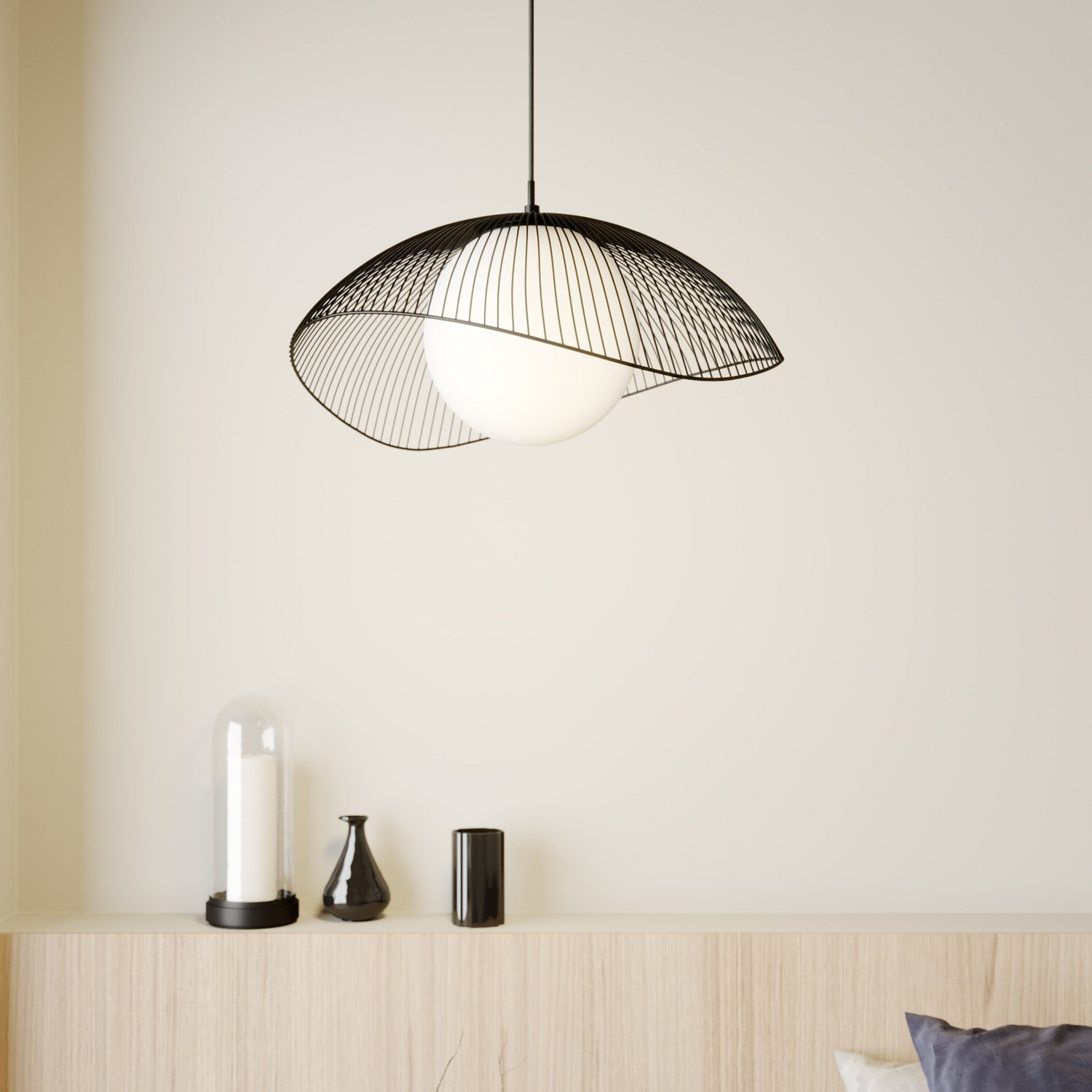 Suspension Lindby Fabronia de catégorie B, luminaire à grille, lampe, plafonnier, IP20, globe en verre, 609 
