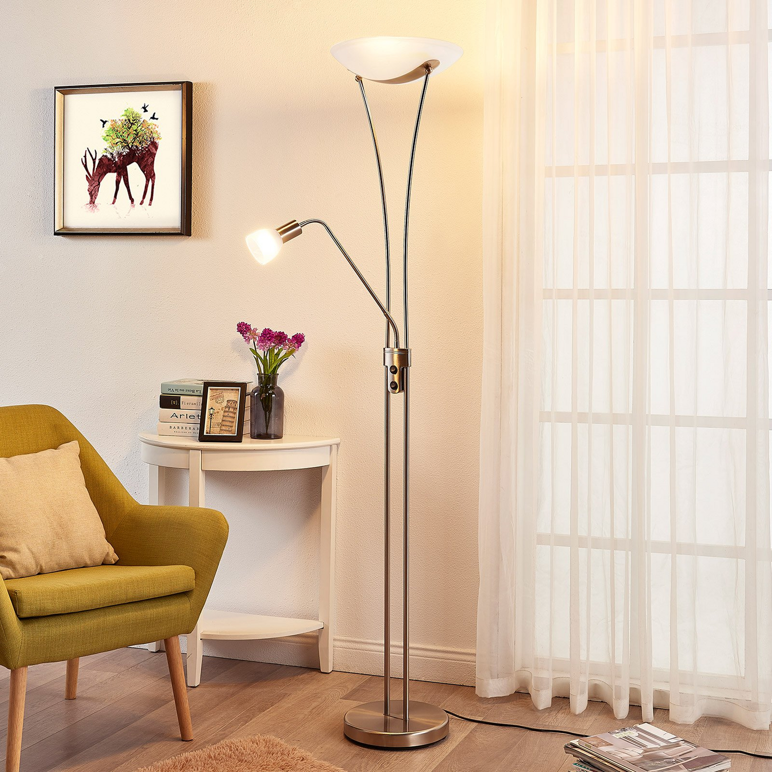 Lindby Felicia Deckenfluter Stehleuchte Stehlampe Lampe Leuchte Leselampe Nickel B-Ware - 4251096532593