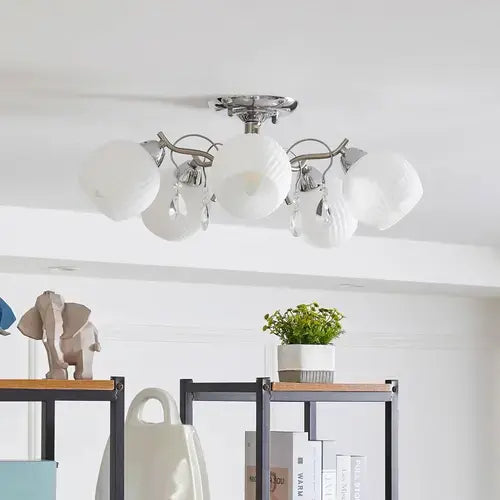 B-Ware Lindby Feodora Deckenlampe Deckenleuchte Lampe Leuchte Kronleuchter Weiß Chrom