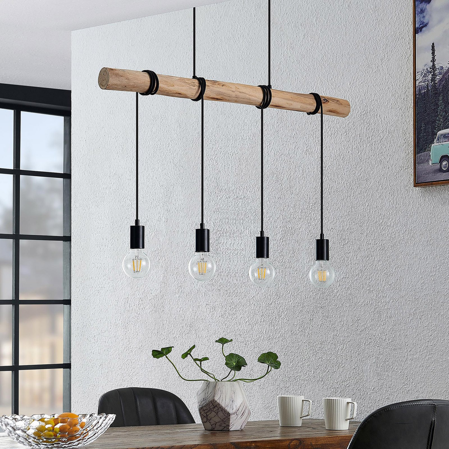 B-Ware Lindby Ferris Hängeleuchte Hängelampe Pendelleuchte Deckenlampe Holz 4 Fl. 557