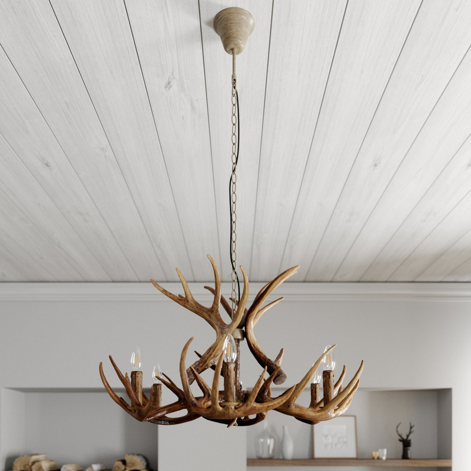 B-Ware Lindby Fibi Hängeleuchte Pendelleuchte Deckenlampe Lampe Leuchte Geweih Braun