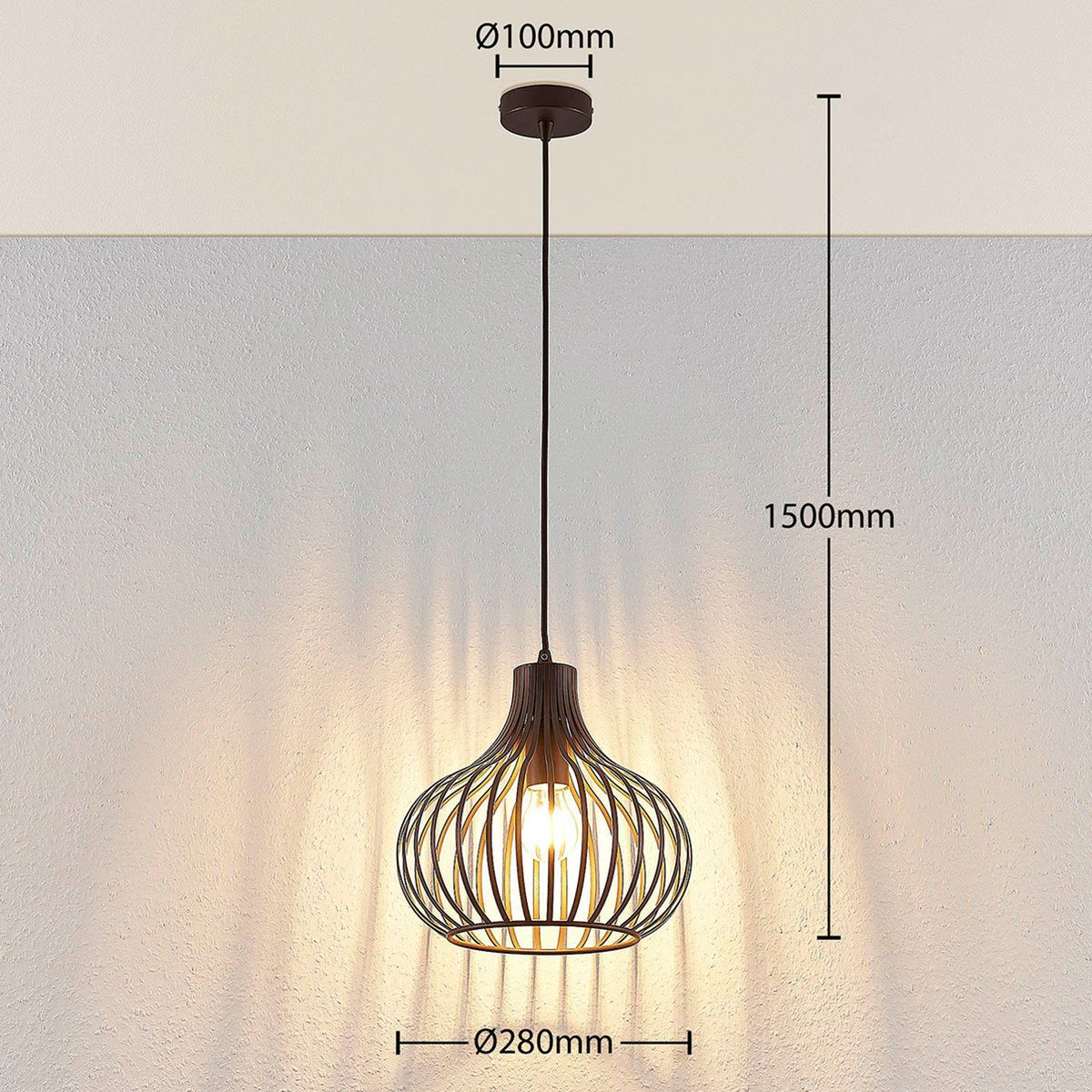 Lindby Frances Hängeleuchte braun 1-fl. Ø 28 cm Hängeleuchte Pendelleuchte Lampe - 4251096551655