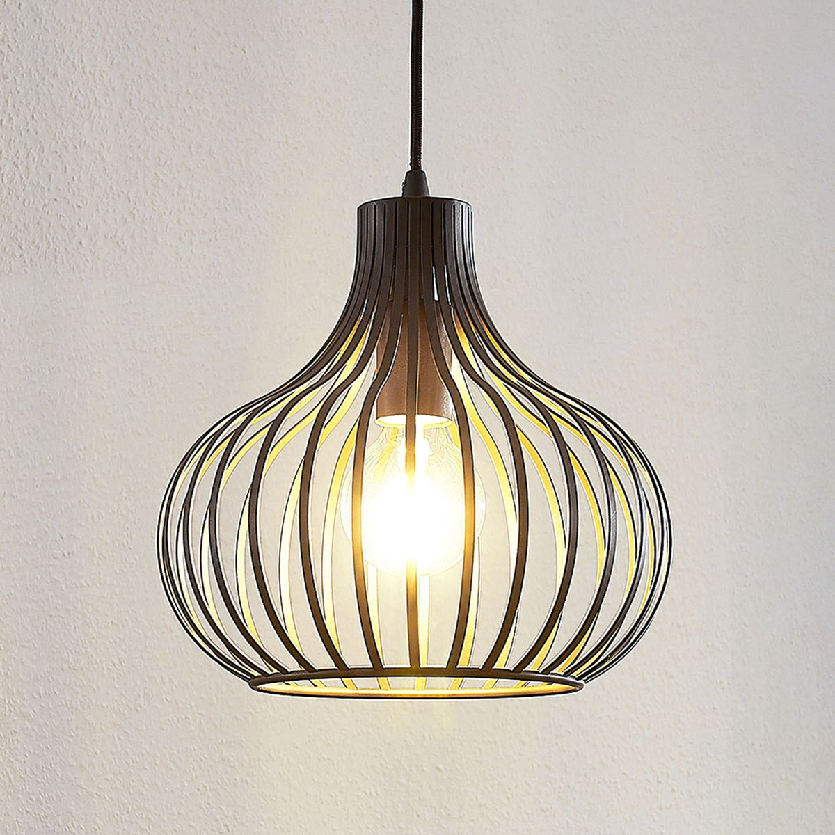 Lindby Frances Hängeleuchte braun 1-fl. Ø 28 cm Hängeleuchte Pendelleuchte Lampe - 4251096551655