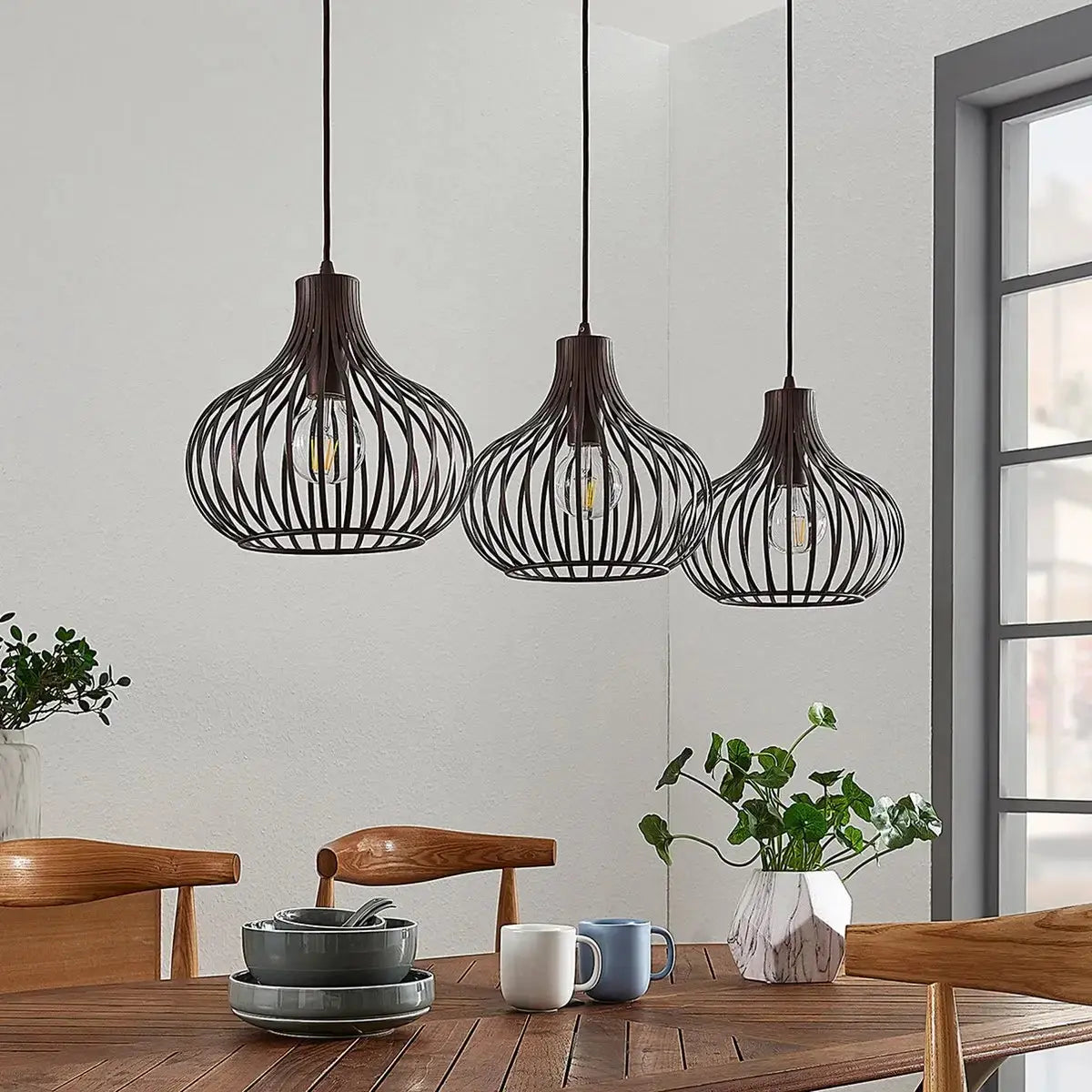 B-Ware Lindby Hängelampe Pendelleuchte Lampe Braun 3 Flammig Metall E27 Dimmbar