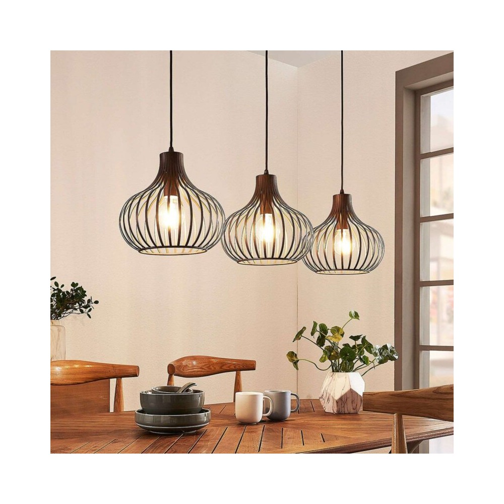 B-Ware Lindby Frances Hängelampe Hängeleuchte Lampe Wohnzimmerlampe 3 Fl. E27 Braun270