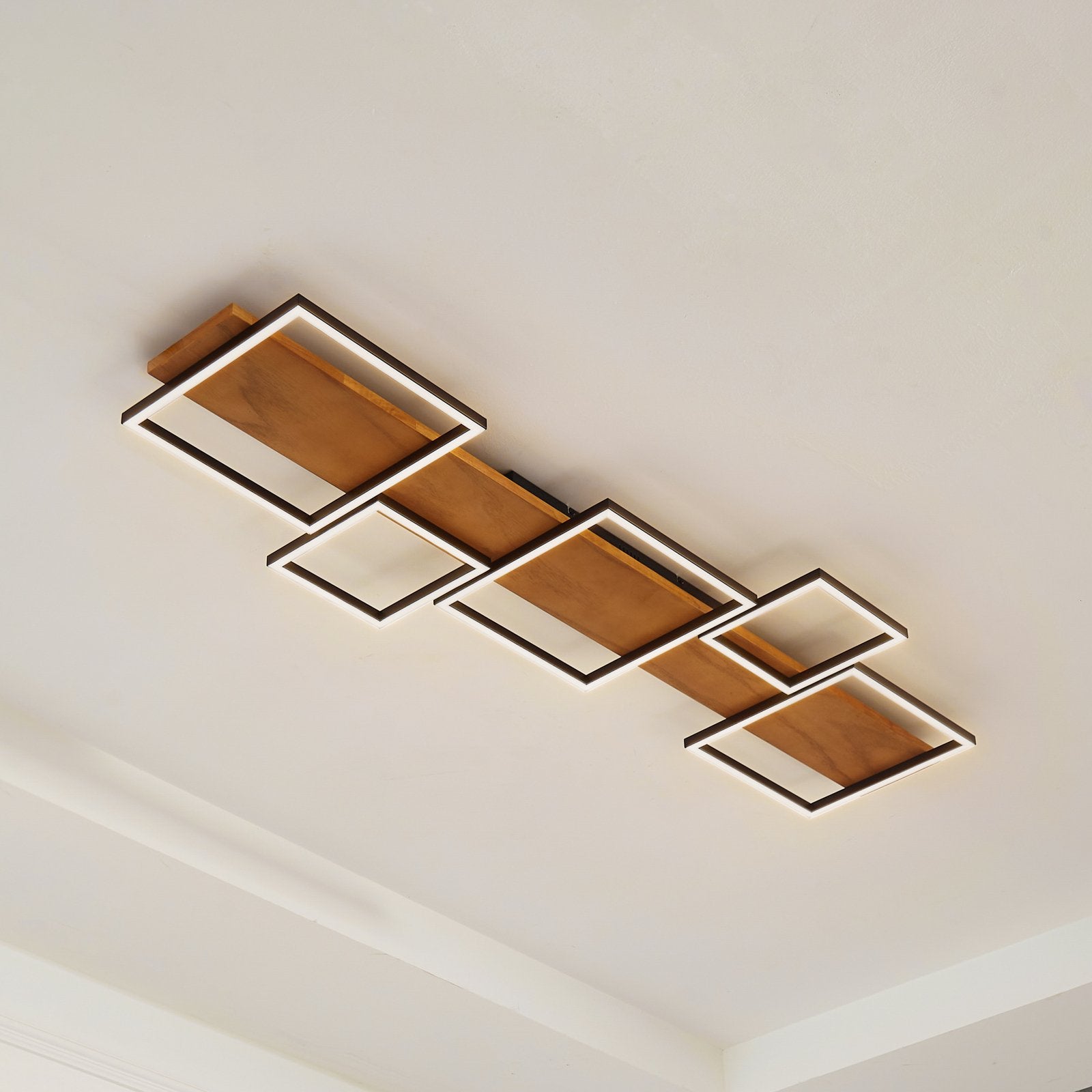 Lindby Deckenleuchte Deckenlampe LED Galad schwarz Holz Dimmfunktion Fünf Lic668 - 4251911791631