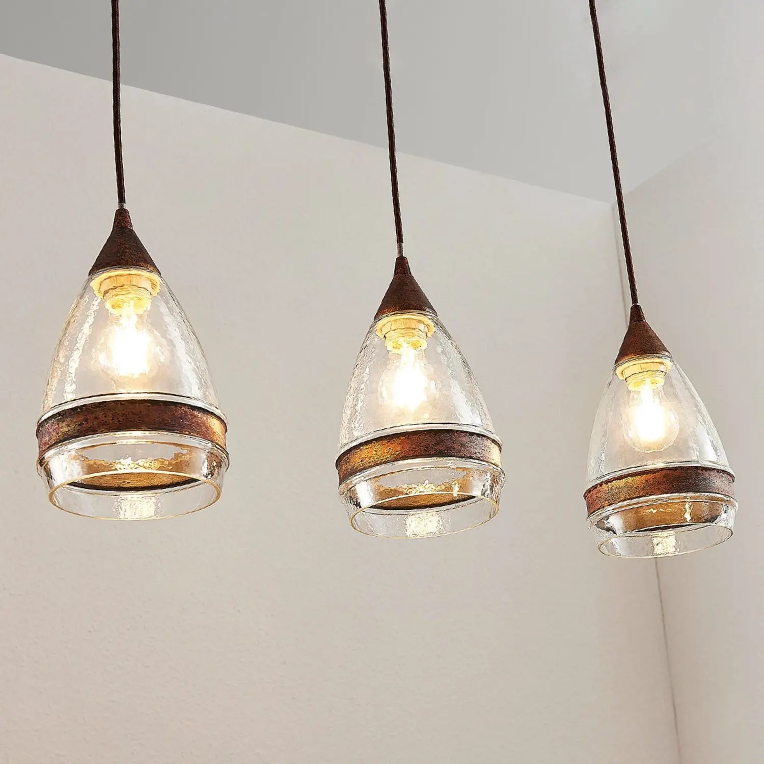 B-Ware Lindby Glas Pendelleuchte Millina Pendellampe Lampe Leuchte 3 Flg. E27 Rostbr107 - 4251096551570