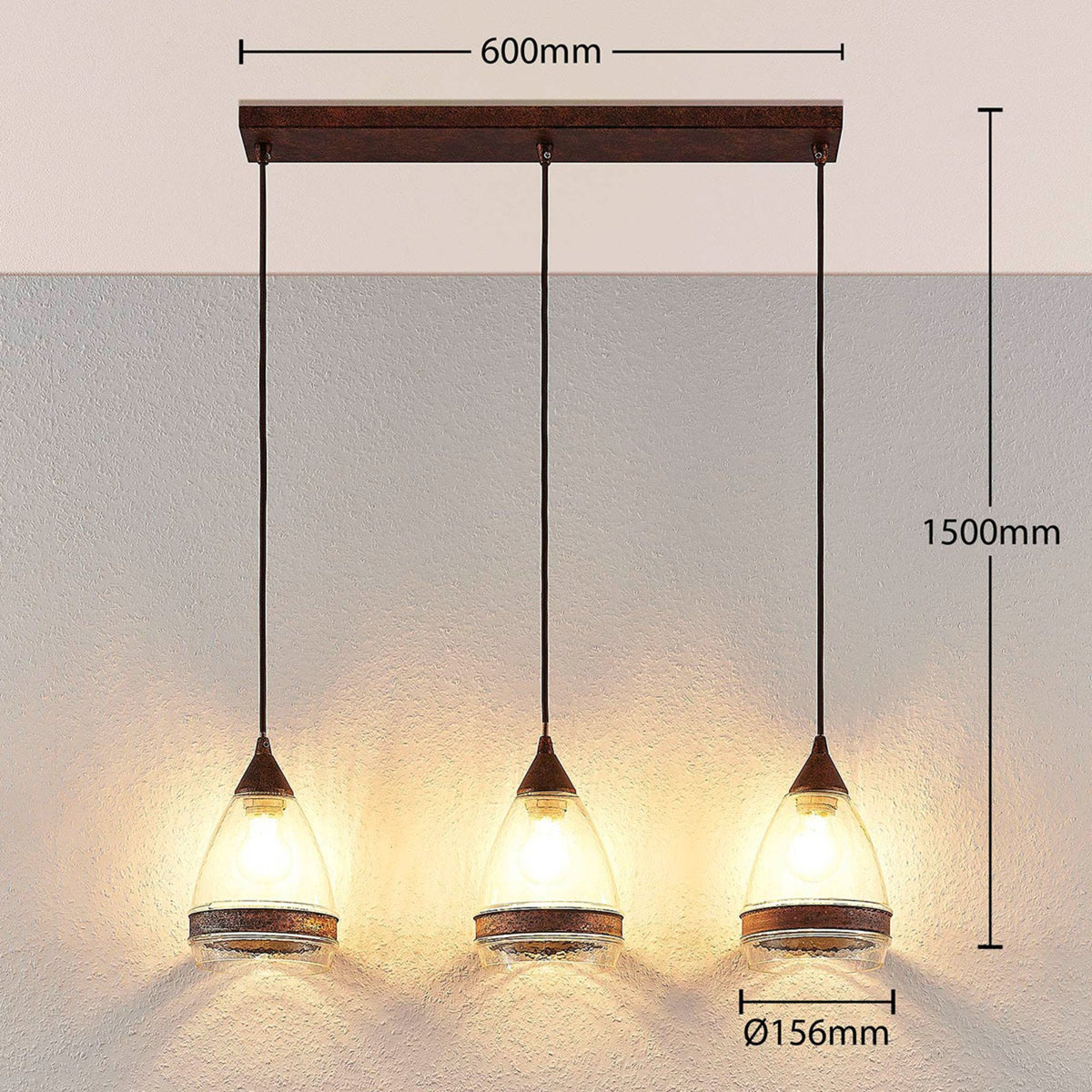 Lindby Glas-Pendelleuchte Millina Pendellampe Lampe Leuchte 3 flg. E27 rostbr107 - 4251096551570