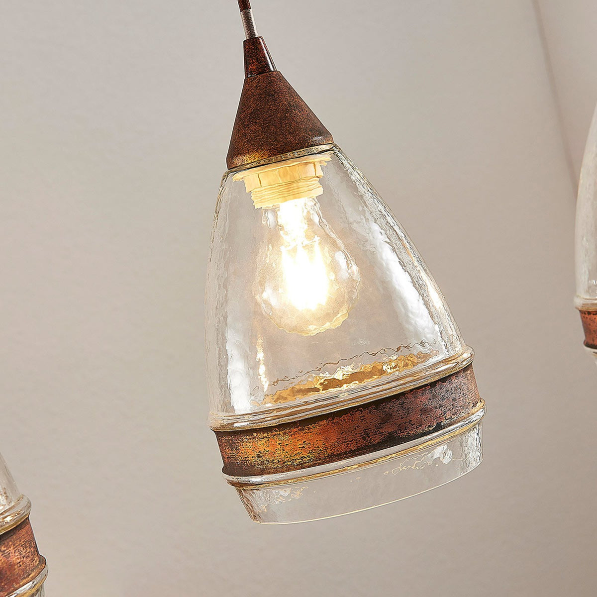 Lindby Glas-Pendelleuchte Millina Pendellampe Lampe Leuchte 3 flg. E27 rostbr107 - 4251096551570
