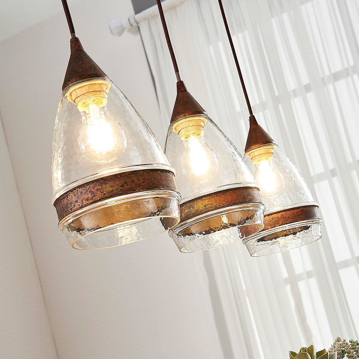 Lindby Glas-Pendelleuchte Millina Pendellampe Lampe Leuchte 3 flg. E27 rostbr107 - 4251096551570